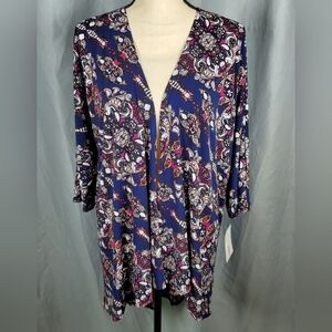 NWT Lularoe Lindsay, blue with multicolored geometric pattern, size M